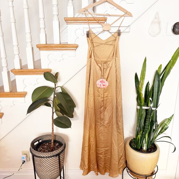 NWT Show Me Your Mumu Godshaw Goddess Gown Gold Satin Maxi Dress Size S Small - Picture 10 of 14